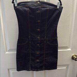 Dark Blue Denim Strapless Dress